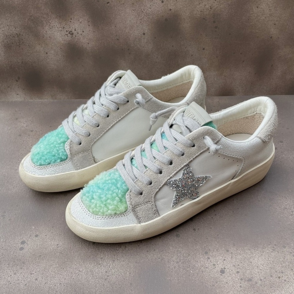 Vintage Havana Zoey Tie Die Plush White and Blue Sneakers Sz 8 - Picture 2 of 13